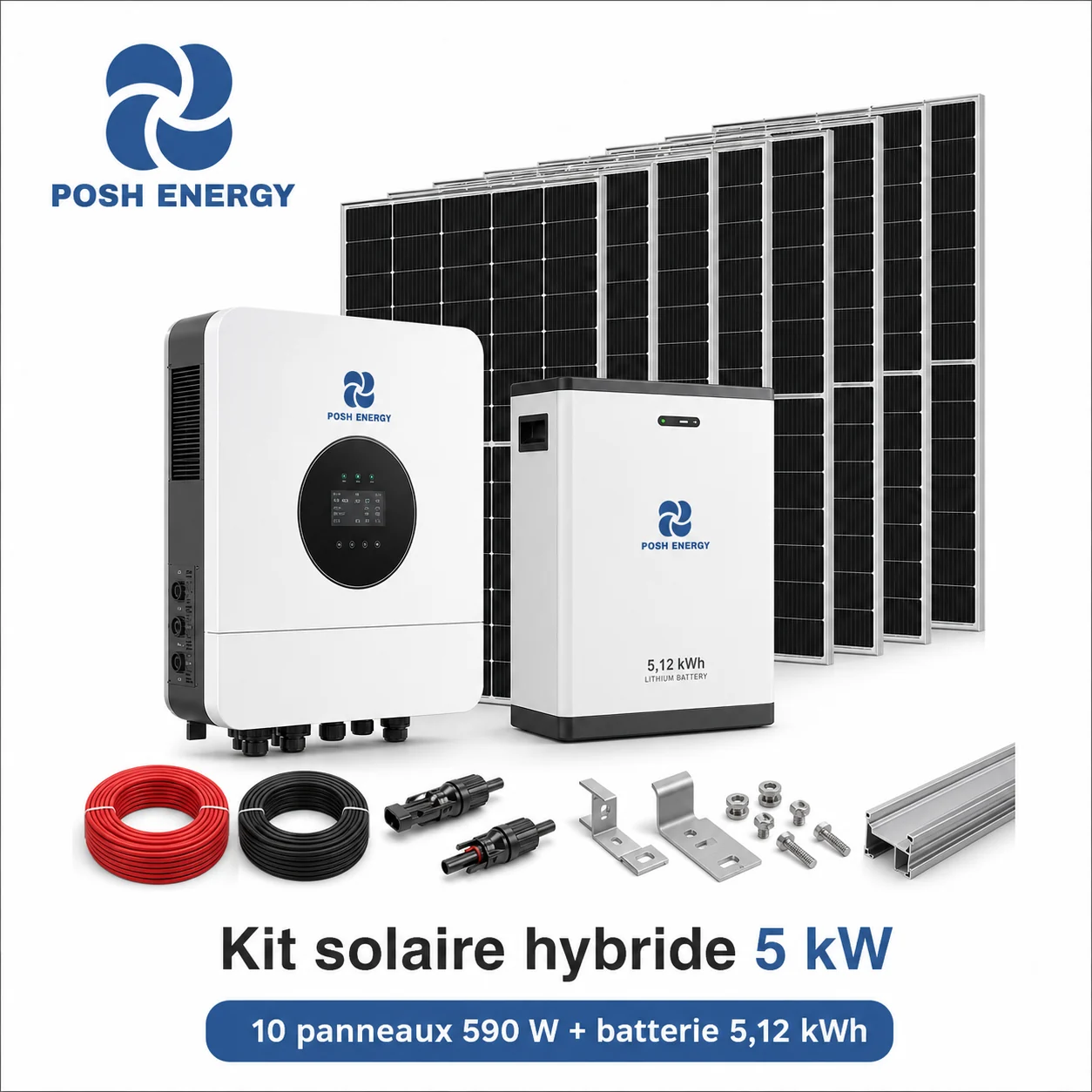 Kit solaire hybride 5 kW - 10 panneaux 590 W + batterie 5,12 kWh