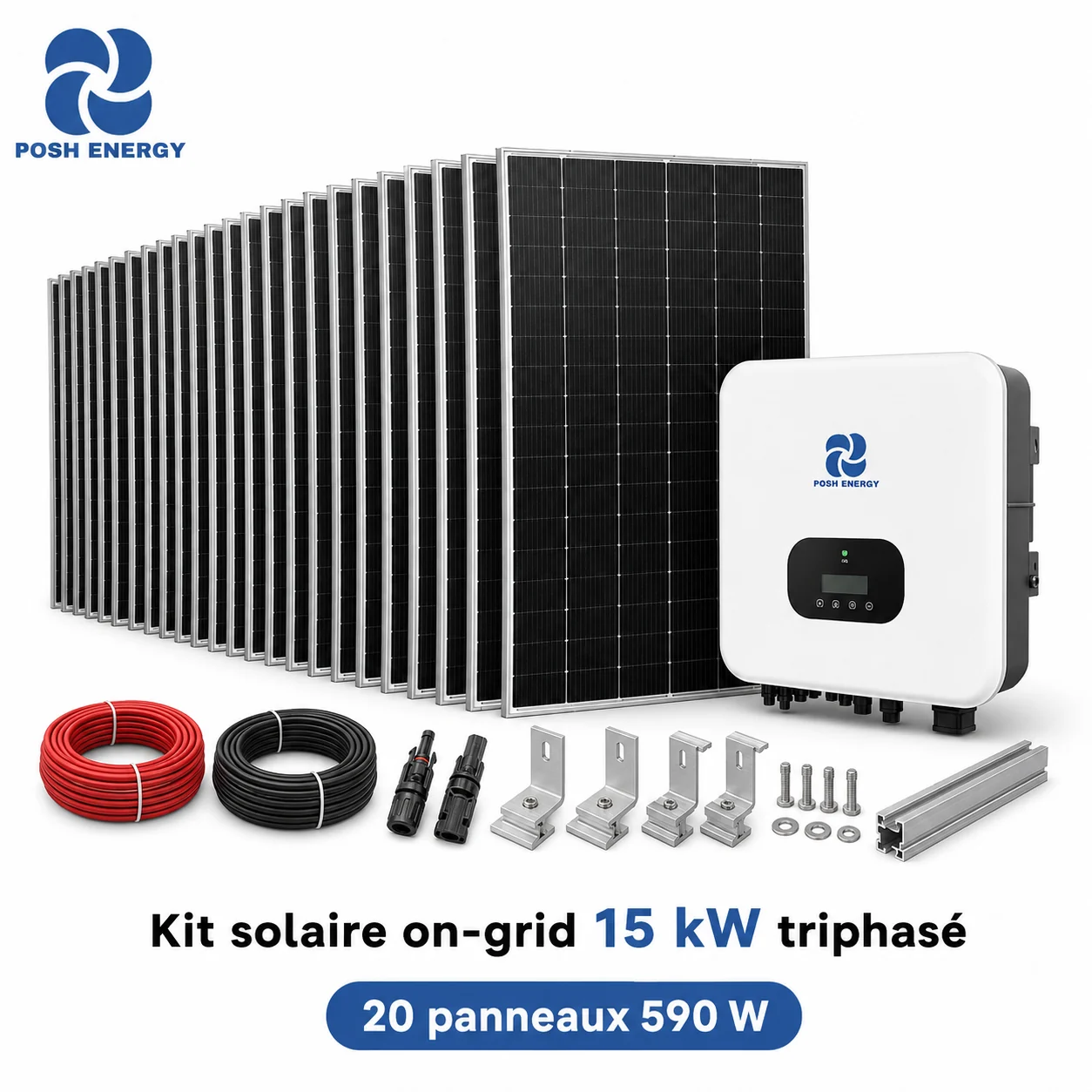 Kit solaire on-grid 15 kW triphasé - 20 panneaux 590 W