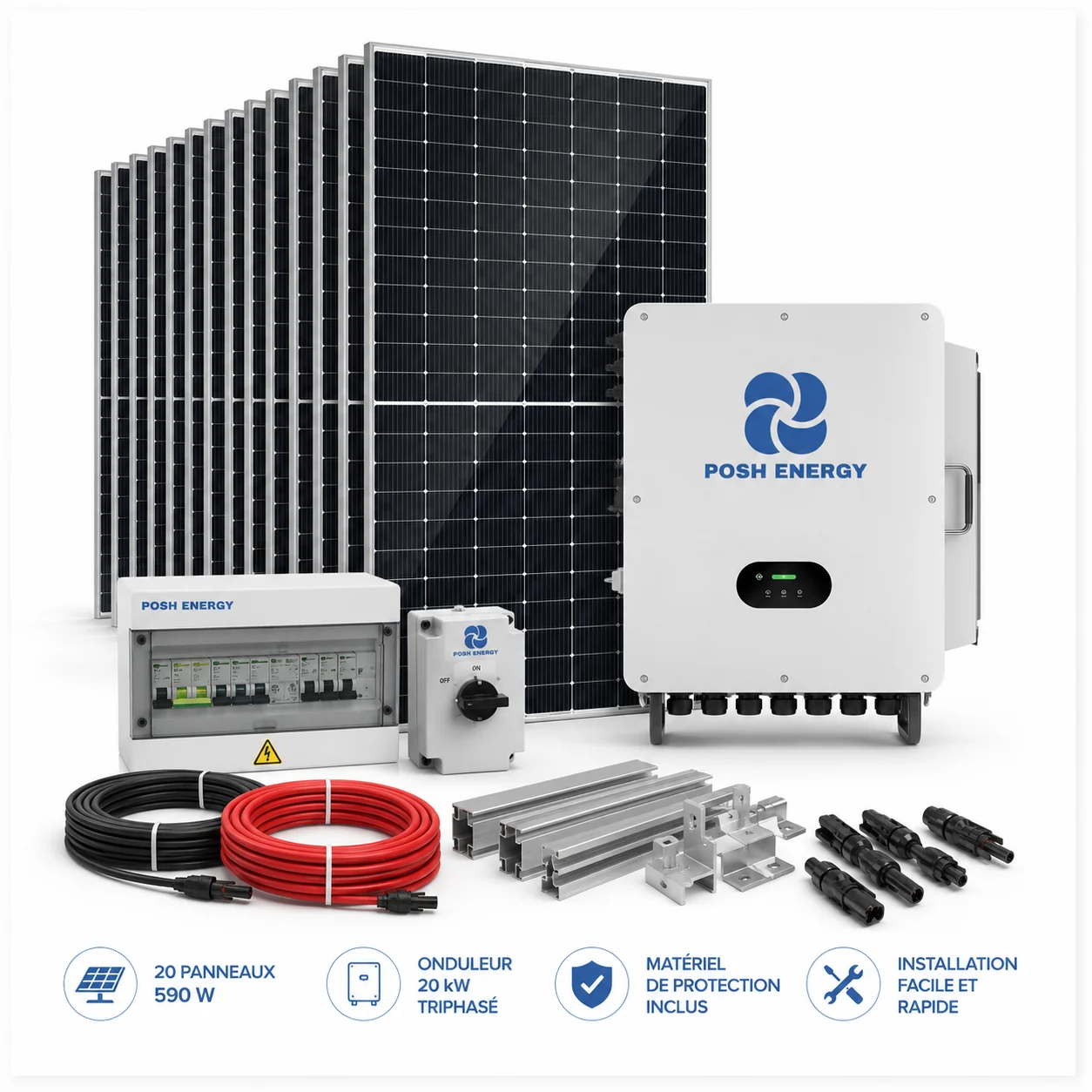 Kit solaire on-grid 20 kW triphasé - 20 panneaux 590 W