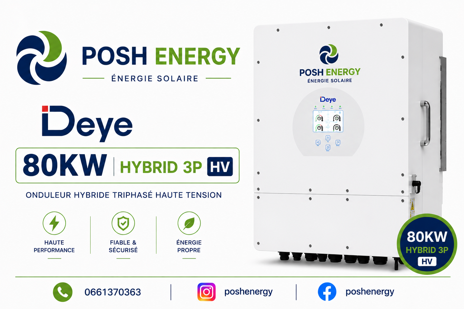 Onduleur hybride Deye 80 kW triphasé HV