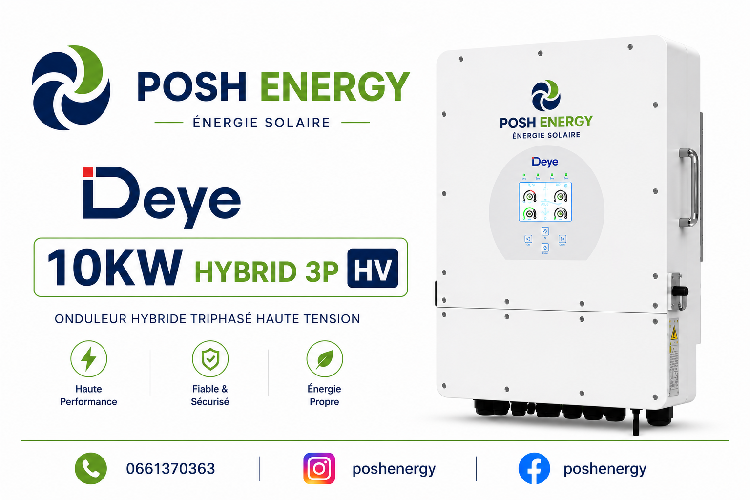 Onduleur hybride Deye 10 kW triphasé HV