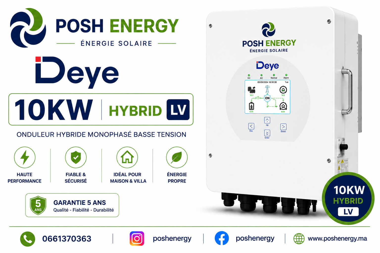 Onduleur hybride Deye 10 kW monophasé LV