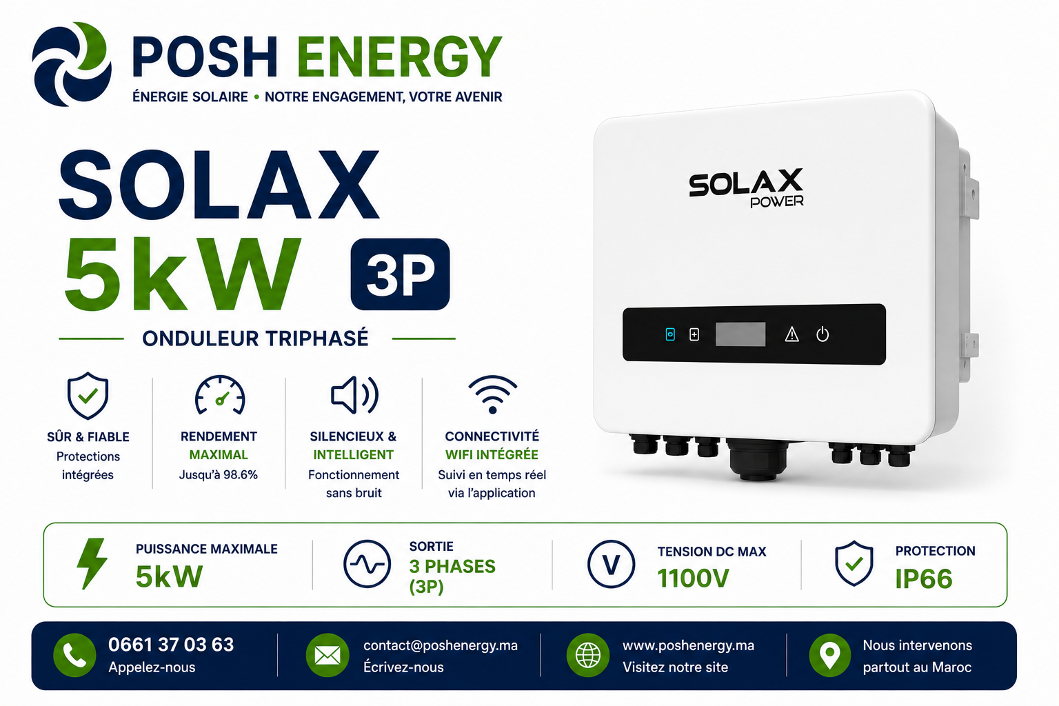 Onduleur on-grid SolaX 5 kW triphasé
