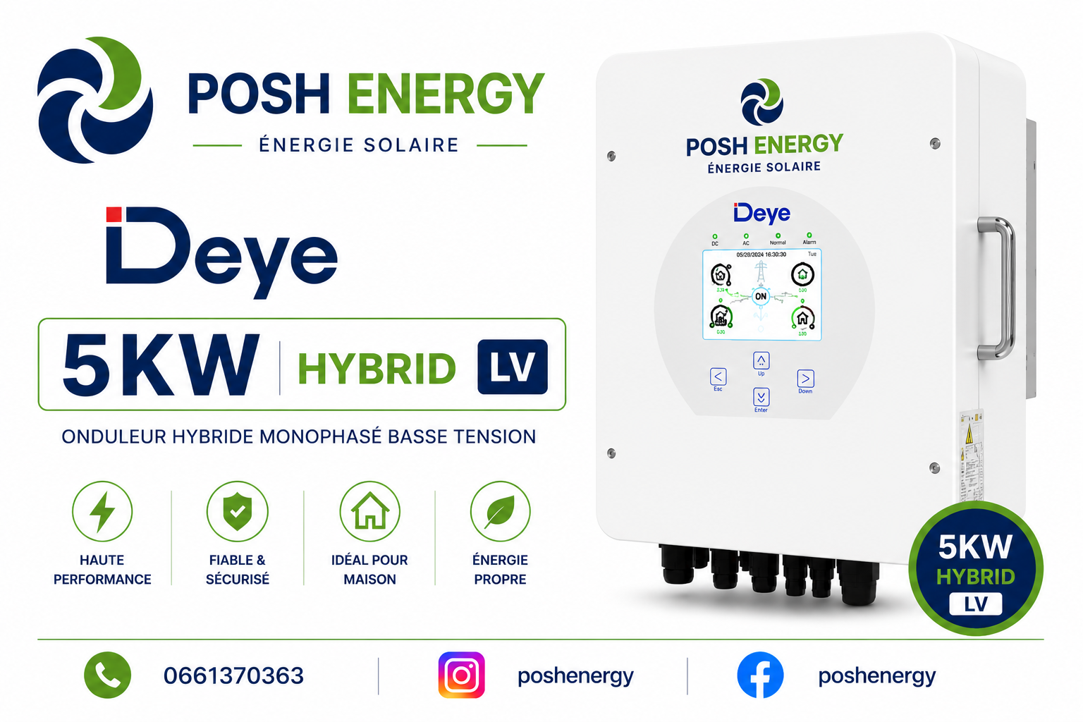 Onduleur hybride Deye 5 kW monophasé LV