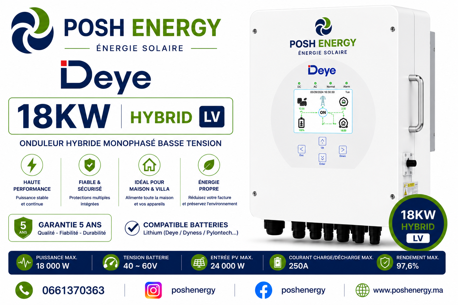Onduleur hybride Deye 18 kW monophasé LV