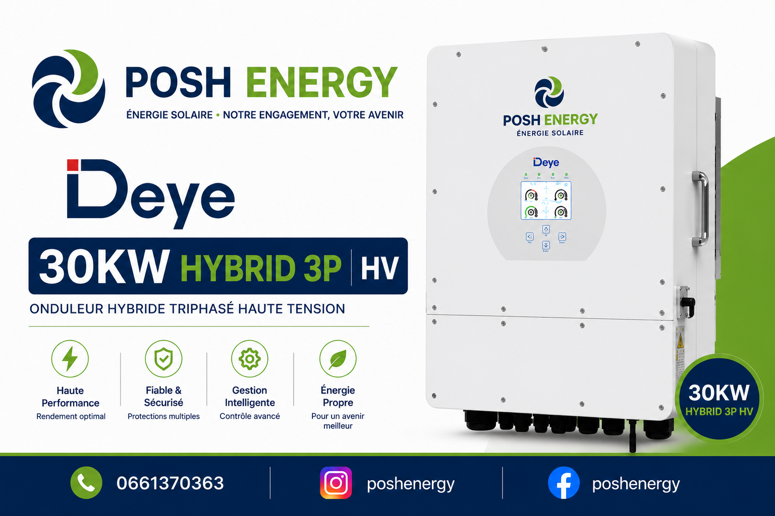 Onduleur hybride Deye 30 kW triphasé HV