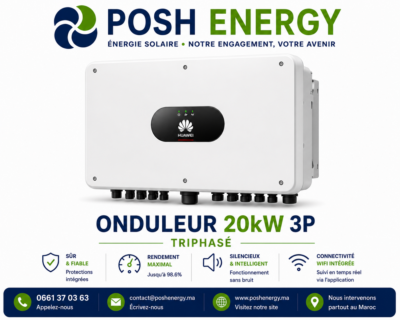 Onduleur on-grid Huawei 20 kW triphasé