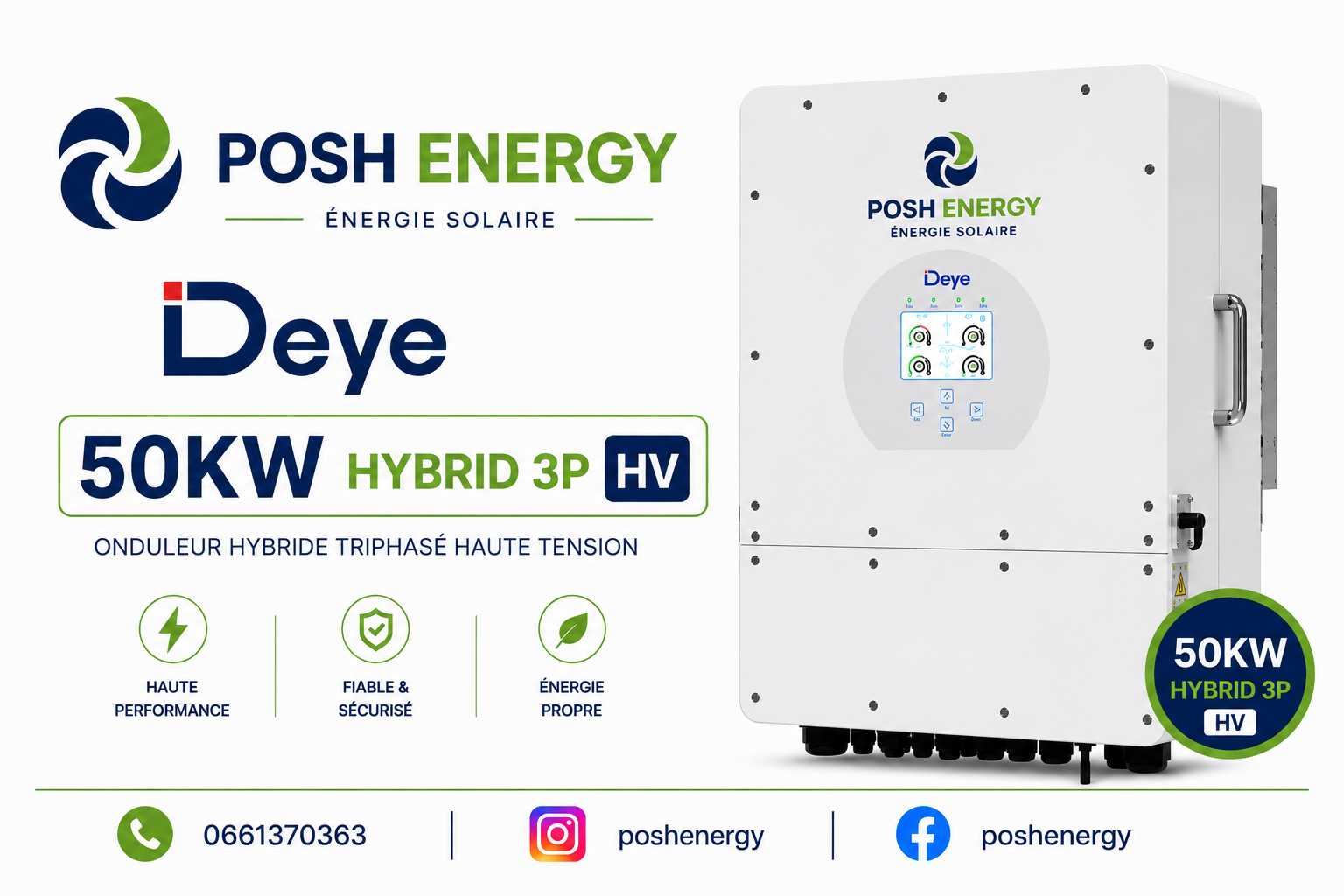 Onduleur hybride Deye 50 kW triphasé HV