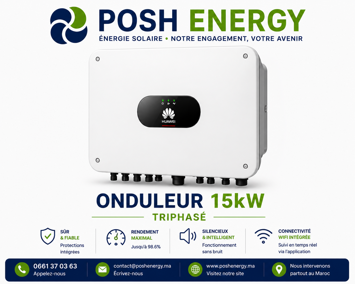 Onduleur on-grid Huawei 15 kW triphasé