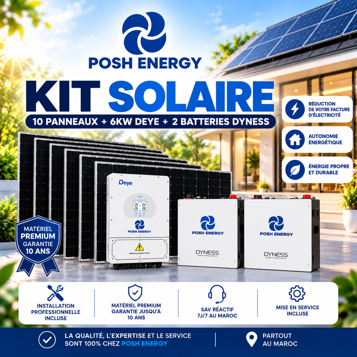 Kit solaire hybride 5kw+2batterie 5kwh+10 panneau