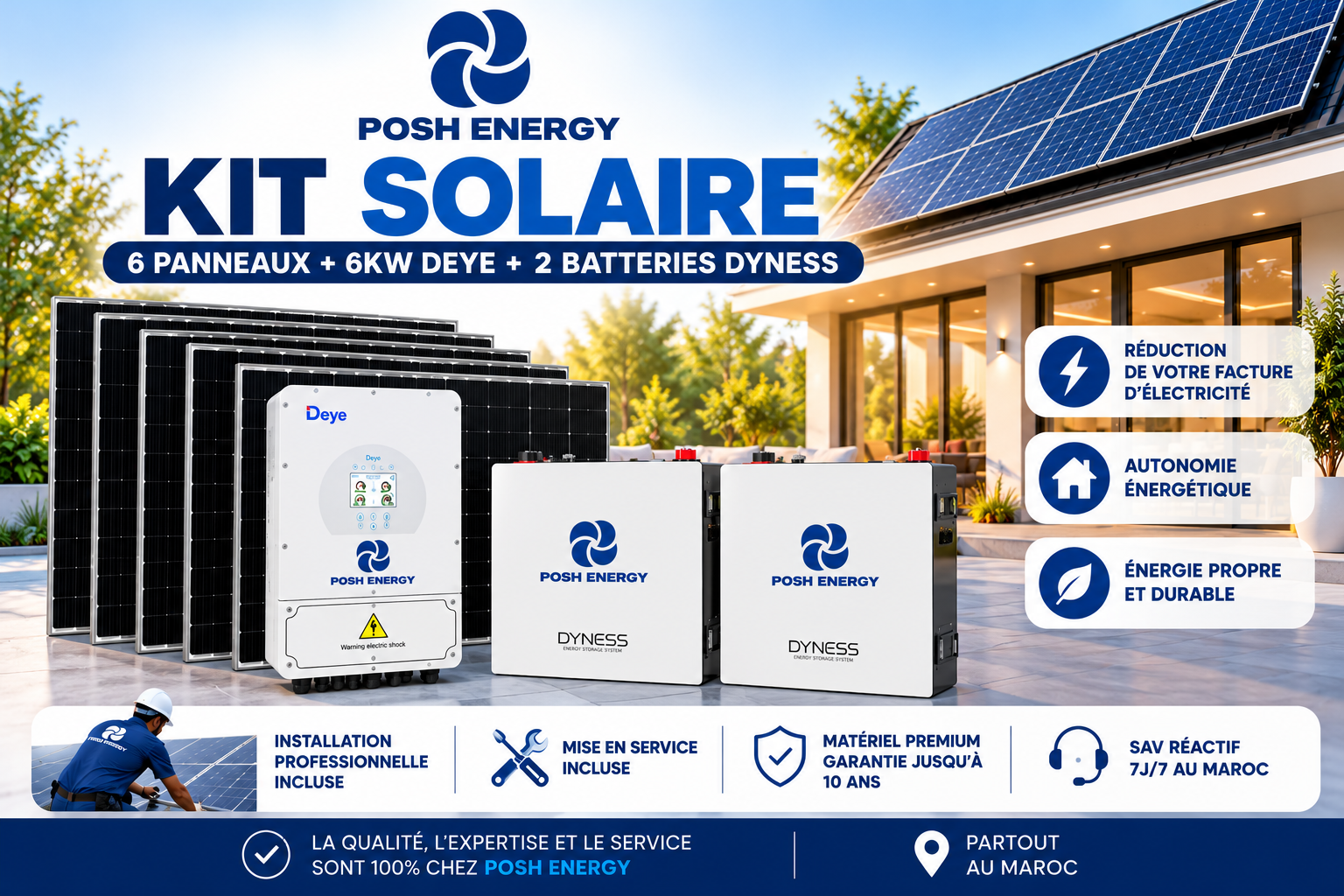 Kit solaire hybride 5kw+2batterie 5kwh+6panneau